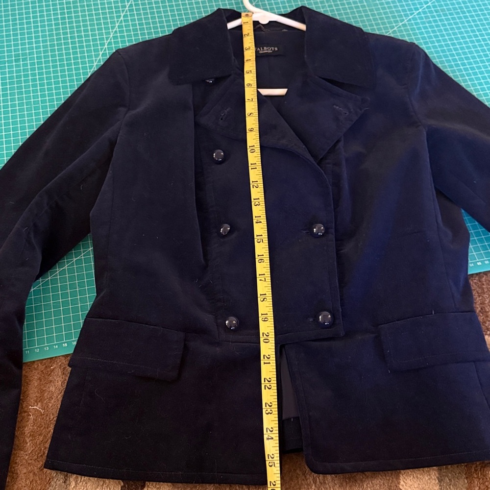 Talbots Navy Blue black velvet double breasted cropped jacket medium